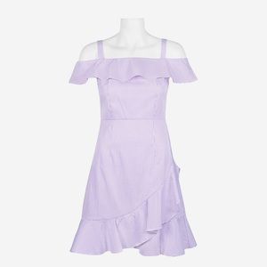 Donna Morgan Square Neck Cold Shoulder Flutter Zipper Back Gingham Dress